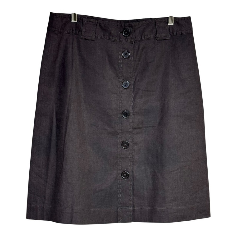 Banana Republic Skirt Womens 10 Brown Linen Blend Button Front A-Line